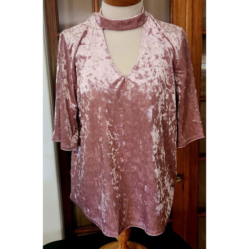 Women's Jodifl Dusty pink crushed velvet choler v neck blouse-Large